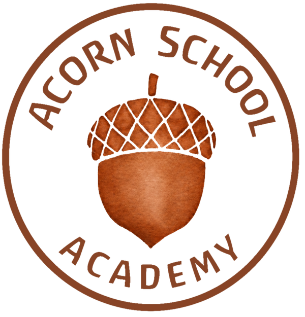 A circular brown logo featuring an acorn illustration in the center, with the words 'ACORN SCHOOL ACADEMY' curved around it, shown on a plain white background.
